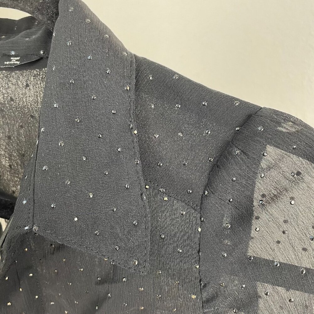 Zara Womens XS‎ Black Sheer Button Up Blouse Long Sleeve Shirt Top - Picture 16 of 16